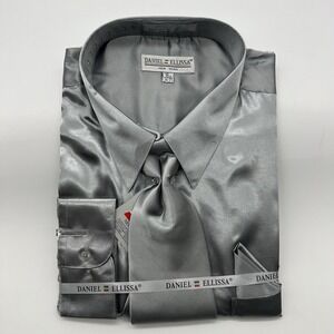 Daniel Ellissa Silver Men Dress Shirt With Tie 18.5 34/35 NET